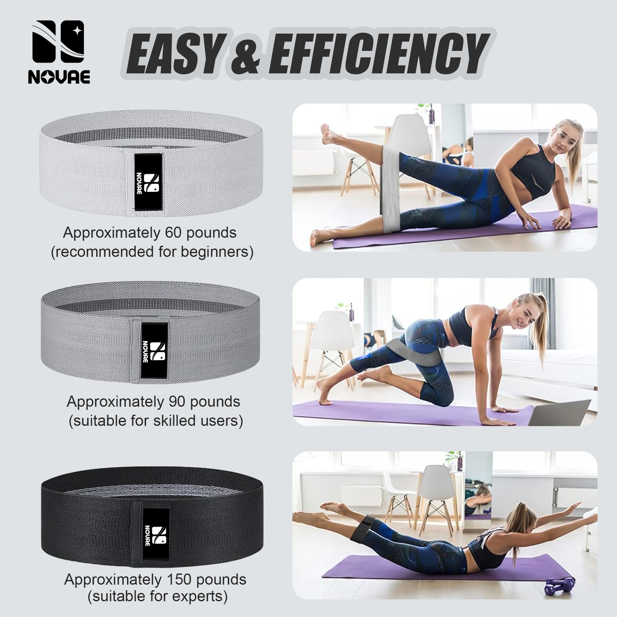 Resistance Bands Set (3 Levels) for Strength Training & Rehab | NOVAE
